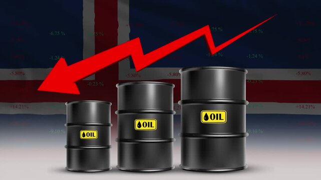 Oil Price Decline with Iceland Flag and Falling Crude Barrel Trend