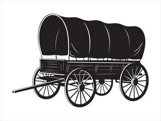 Western covered wagon black silhouette vector illustration flat clipart design © Chan