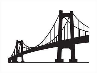 Fototapeta premium Vector iconic suspension bridge in black silhouette with dramatic shadows illustration, city landmark transport design 