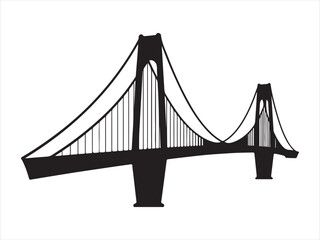 Fototapeta premium Vector iconic suspension bridge in black silhouette with dramatic shadows illustration, city landmark transport design 