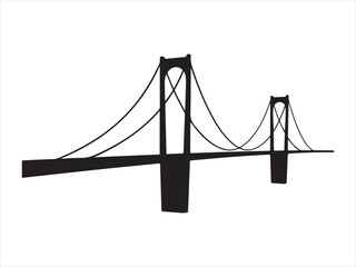 Fototapeta premium Vector iconic suspension bridge in black silhouette with dramatic shadows illustration, city landmark transport design 