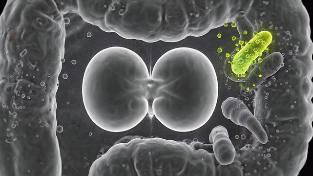 Microscopic View of Gut Microbiome and Intestinal Wall Cross-Section CGI Animation for Medical Education and Biological Research