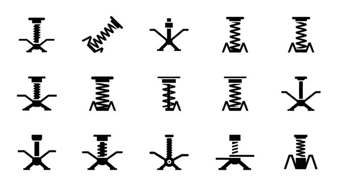 Black spring icons, coil symbols, mechanical signs, 12 pc vector set