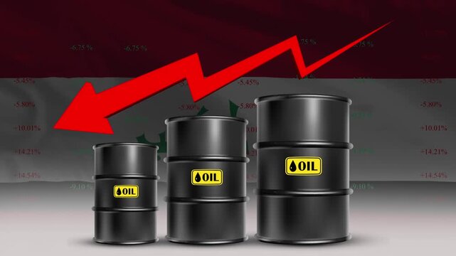 Oil Price Decline with Iraq Flag and Falling Crude Barrel Trend