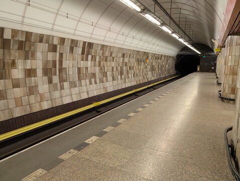 Empty Florenc Metro Platform Tunnel Perspective