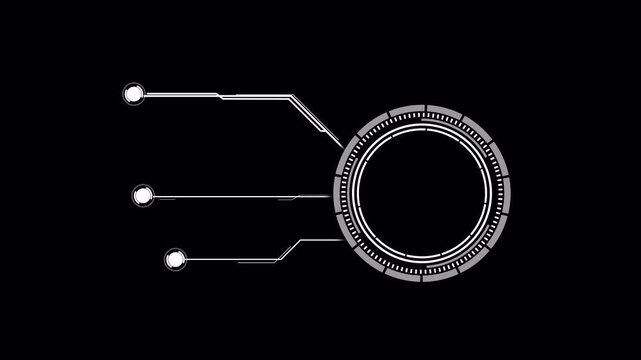 HUD Circle Target alpha channel animation with futuristic circular interface element, radar ring overlay and digital sci fi technology display