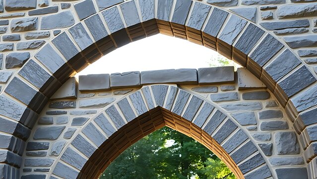 keystone. The final keystone being placed into a stone arch bridge, architectural detail. real-estate listings.