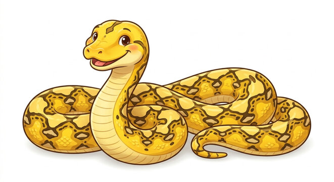Cute Yellow Cartoon Snake Character Vector Illustration