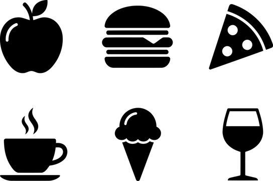 Food Apple Burger Pizza And Drink Icons Set