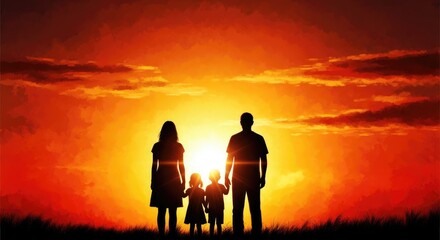 Obraz premium Celebrating international friendship day family silhouette against a vibrant sunset bonds of love
