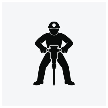 Construction worker operating a drill machine silhouette icon