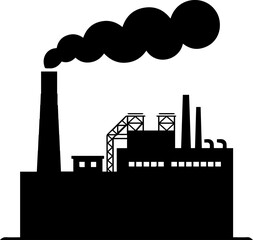 Industrial Factory Silhouette with Smoke Billowing from Chimney Black Vector Illustration © Rezowan 