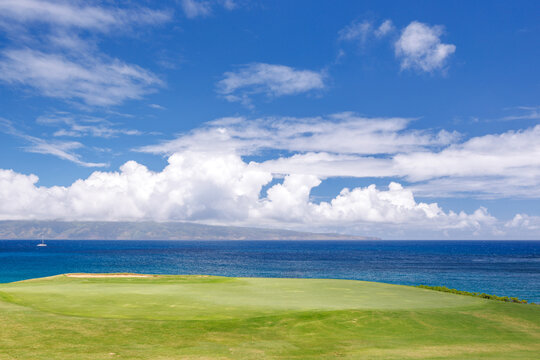 Golf course with ocean view in Hawaii