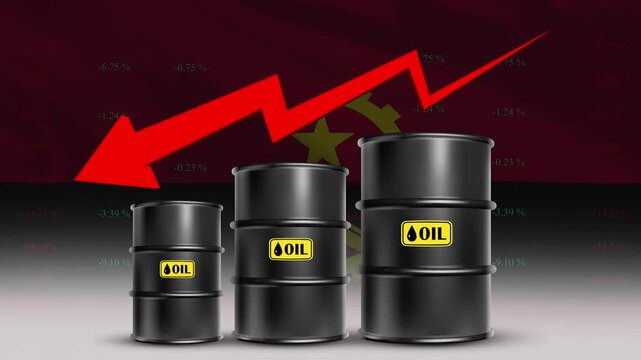 Oil price decline Angola economy concept with barrels and red arrow