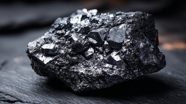 A detailed view of a metallic, silvery-black hematite mineral specimen showcasing its crystalline structure and natural luster.