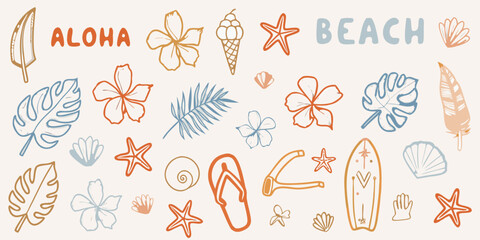 A colorful collection of beach themed doodles and hand lettered text © Hemlata