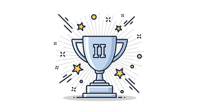 Silver trophy cup with Roman numeral two for second place winner decorated with stars and rays on a white background.