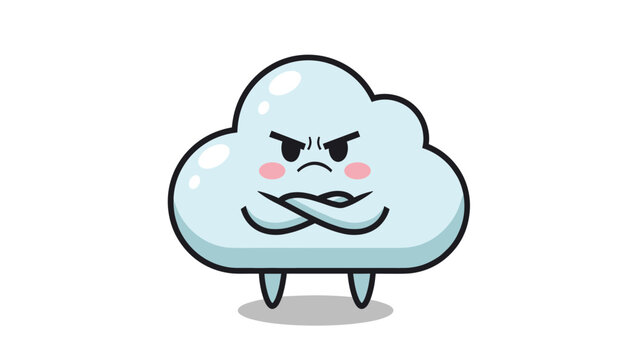 Cute little blue cloud character with a pouting face and folded arms looking disappointed on a white background.