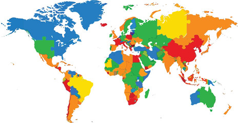 Fototapeta premium Colorful world map vector with multi-colored countries, global political map illustration, vibrant earth atlas for educational and business infographics