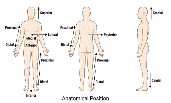 Anatomical position of the human body with labeled directions