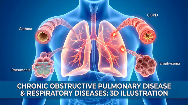 A 3D illustration of chronic obstructive pulmonary disease and respiratory diseases