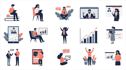 Fototapeta premium Business Success and Professional Development Illustration Set.