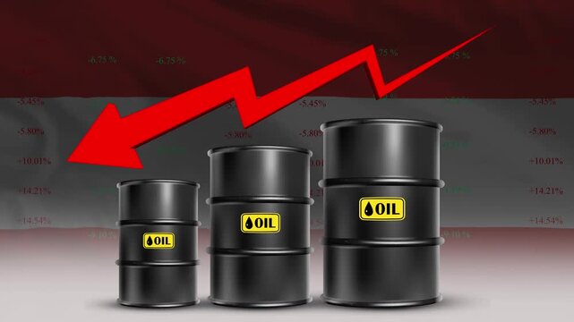 Oil price decline Monaco economy concept with barrels and red arrow