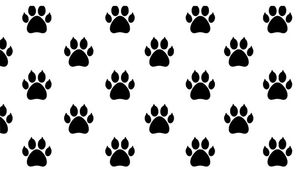 Black paw print seamless pattern vector dog cat footprint background