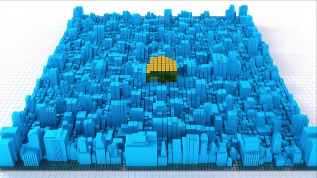 チタン基盤上のシアン色ネットワークを備えたスマートシティ都市計画モデル