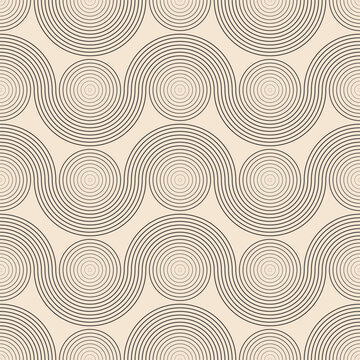 Seamless Wavy Concentric Circle Pattern in Soft Black and Cream Beige Vector, minimal neutral background