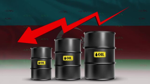 Oil price decline Azerbaijan economy concept with barrels and red arrow