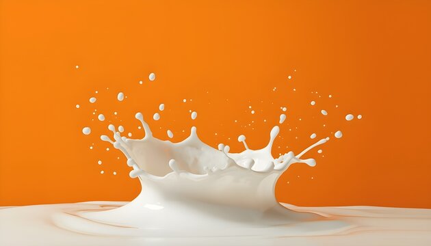 Dynamic splash of fresh white milk against vivid orange background highlighting motion texture contrast and purity in food photography