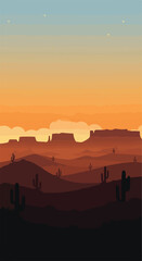 Fototapeta na wymiar A desert landscape with a vibrant orange and blue sky