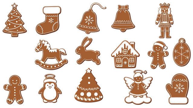Extensive collection of festive gingerbread cookies in various shapes like stars, animals, and characters for holiday baking.