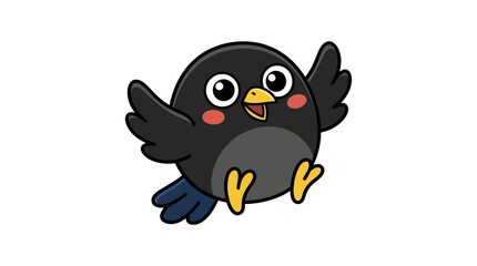 Obraz premium Cute Black Crow Cartoon Character Peeking from the Side Isolated on White Background Illustration
