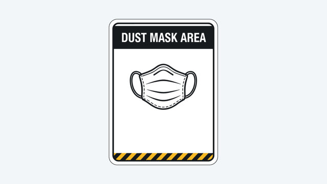 Industrial safety sign indicates a designated dust mask area with a clear illustration of a protective facial mask on a white plate.