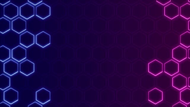 abstract neon lights blue pink hexa shapes animation,glowing hexagone technology and science futuristic blank social media motion background