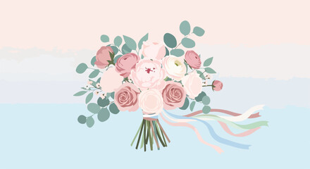 A bouquet of pastel roses and eucalyptus © Darna