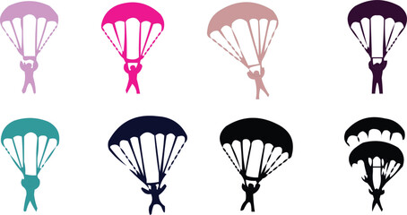 Fototapeta premium Vector illustration set of colorful hot air balloons with baskets flying up into the sky for a fun travel adventure flight design