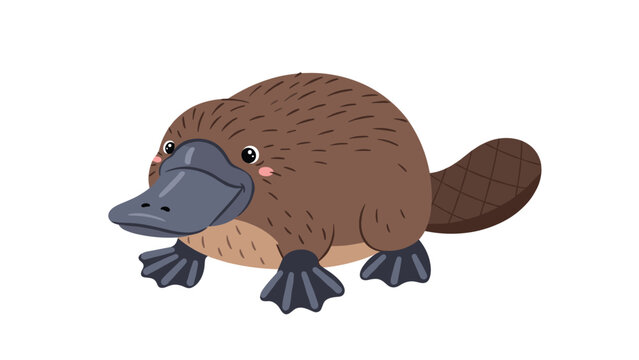 A charming cartoon platypus, depicted with its unique duck-bill and webbed feet, sitting slightly turned.