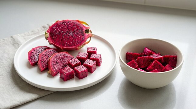 Beetroot slices on plate and bowl.