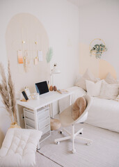 Obraz premium Bright Minimal Desk Setup With Lamp
