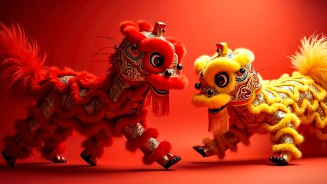 Red and Yellow Traditional Chinese Lion Dance Costumes
