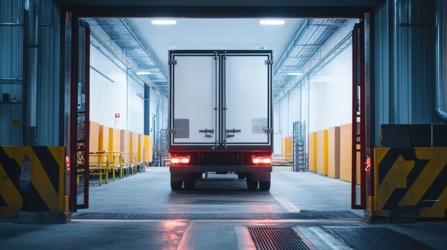 Refrigerated Truck Backed Into Warehouse Loading Bay