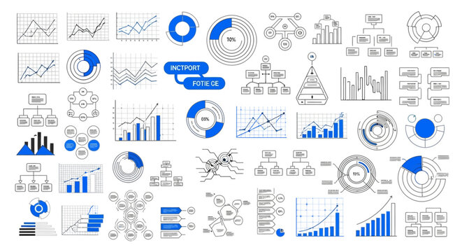 Collection of Blue and White Data Visualization Elements for Business Presentations and Analytics