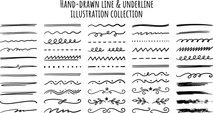 A collection of hand-drawn line and underline illustrations in black on a white background