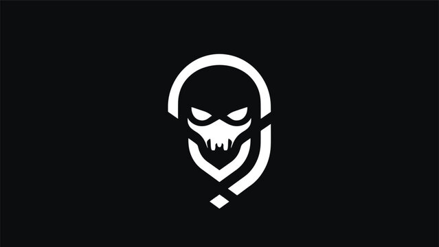 Minimalist Skull Logo Design on Black Background, Modern Graphic Art.