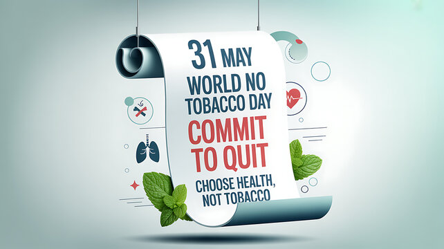 World no tobacco day poster design with commit to quit message in clean modern medical awareness style
