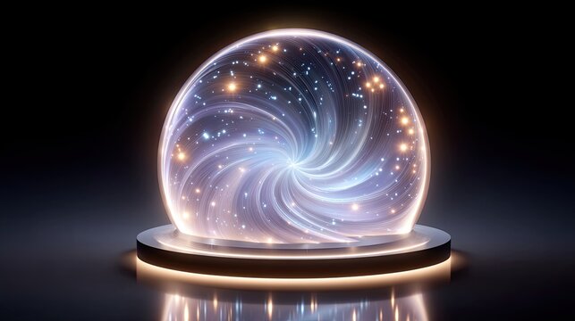 Glowing crystal ball with starry vortex