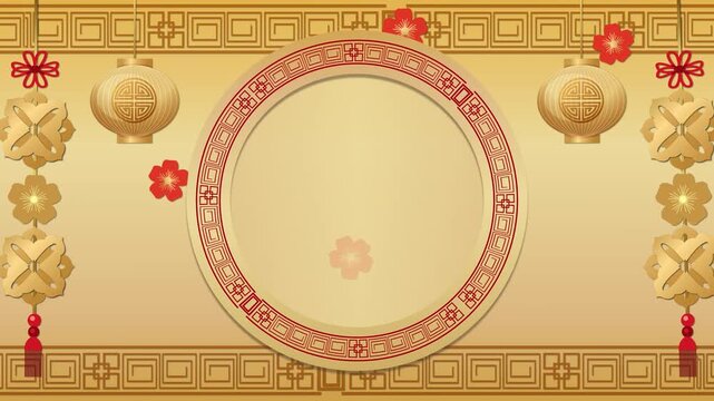 Golden Chinese Zodiac Dragon Animation with Traditional Lunar New Year Decorations